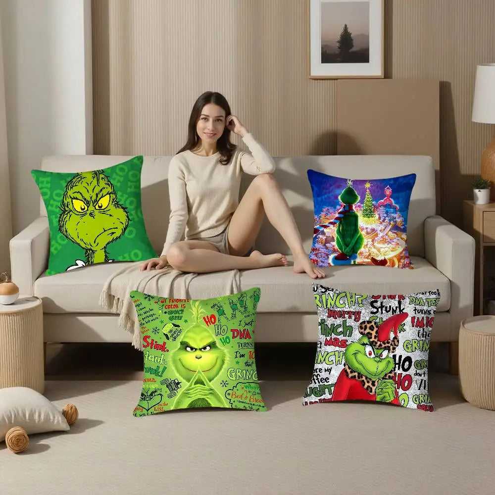 Grinch Inspired Christmas Throw Pillow Cover