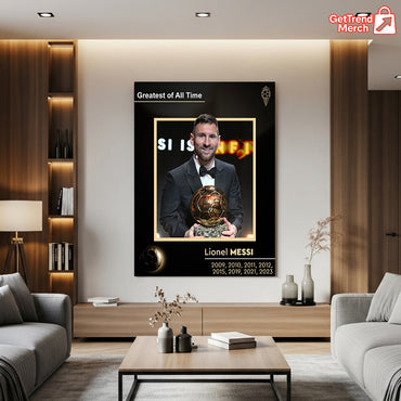Lionel Messi GOAT Ballon d'Or Tribute Poster Canvas – 8x Winner Wall Art - Get Trend Merch