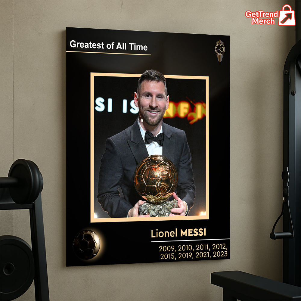 Lionel Messi GOAT Ballon d'Or Tribute Poster Canvas – 8x Winner Wall Art - Get Trend Merch