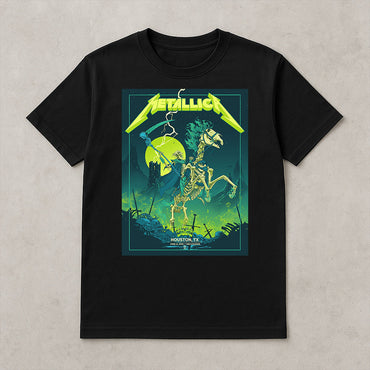 Metallica M72 World Tour 2025 Houston TX T-Shirt, NRG Stadium June 16, 2025 - Neon Skeleton Horse Pop-Up Exclusive, Concert Tour Shirt for Fans - Get Trend Merch