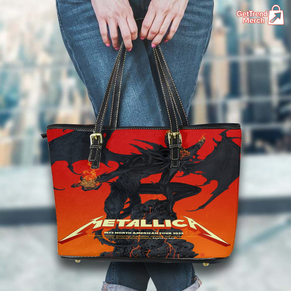 Metallica M72 World Tour 2025 Santa Clara Leather Tote Bag – Pop-Up Shop Exclusive, Dragon Demon Design, Levi’s Stadium Concert Merch - Get Trend Merch