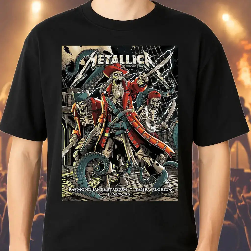 Metallica Tampa 2025 Pirate Skeleton Shirt – Raymond James Stadium Concert June 6 Tour Tee, Hoodie, Sweatshirt, Tank Top, Long Sleeve - Get Trend Merch