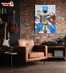 Oklahoma City Thunder 2025 NBA Champions Cartoon Poster Canvas – Illustrated Trophy Celebration Art - Get Trend Merch