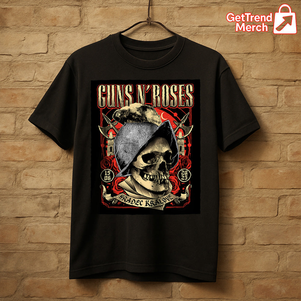 Guns N' Roses Concert Tour 2025 Hradec Králové Czech Republic June 15 Skull Soldier Art T-Shirt - Get Trend Merch
