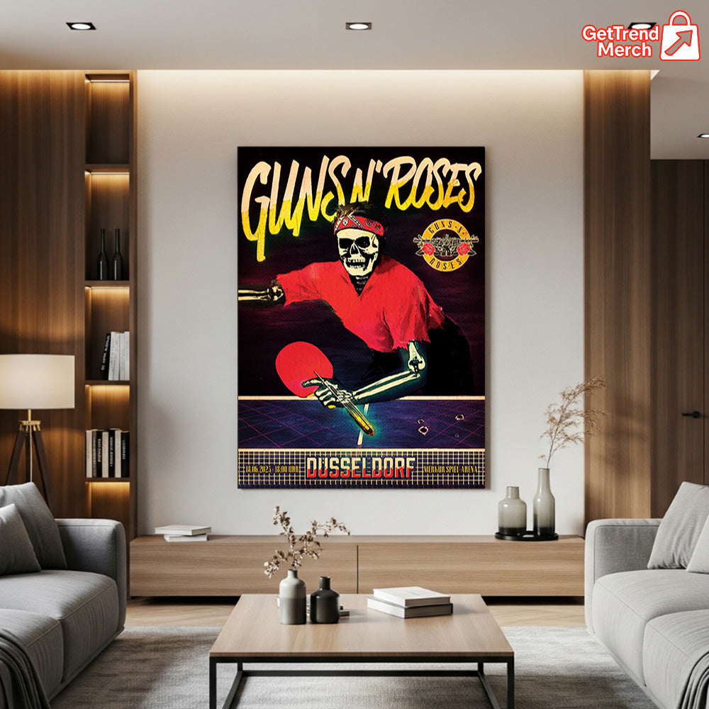 Guns N’ Roses Düsseldorf 2025 Skeleton Ping Pong Poster Canvas – Tour Exclusive Art - Get Trend Merch