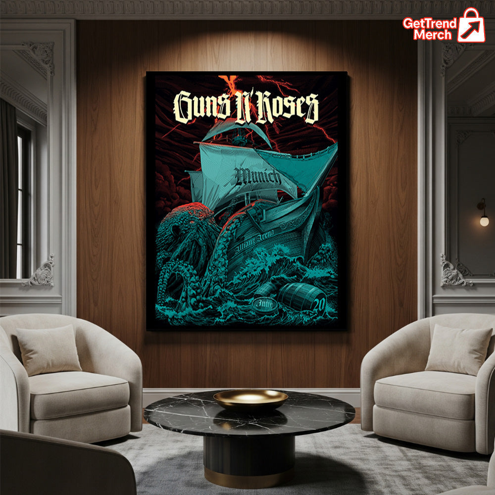 Guns N’ Roses Munich Germany Poster Canvas – June 2025 Allianz Arena Concert Art Print - Get Trend Merch