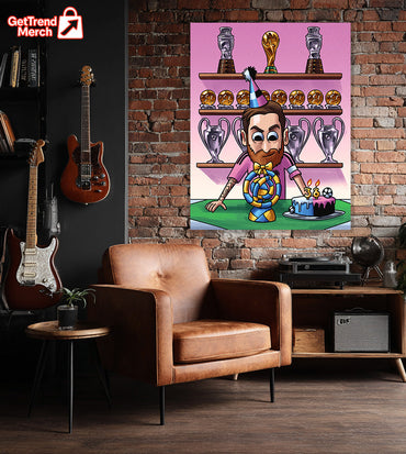 Lionel Messi 38th Birthday Cartoon Poster Canvas – Trophy Room Wall Art Gift - Get Trend Merch