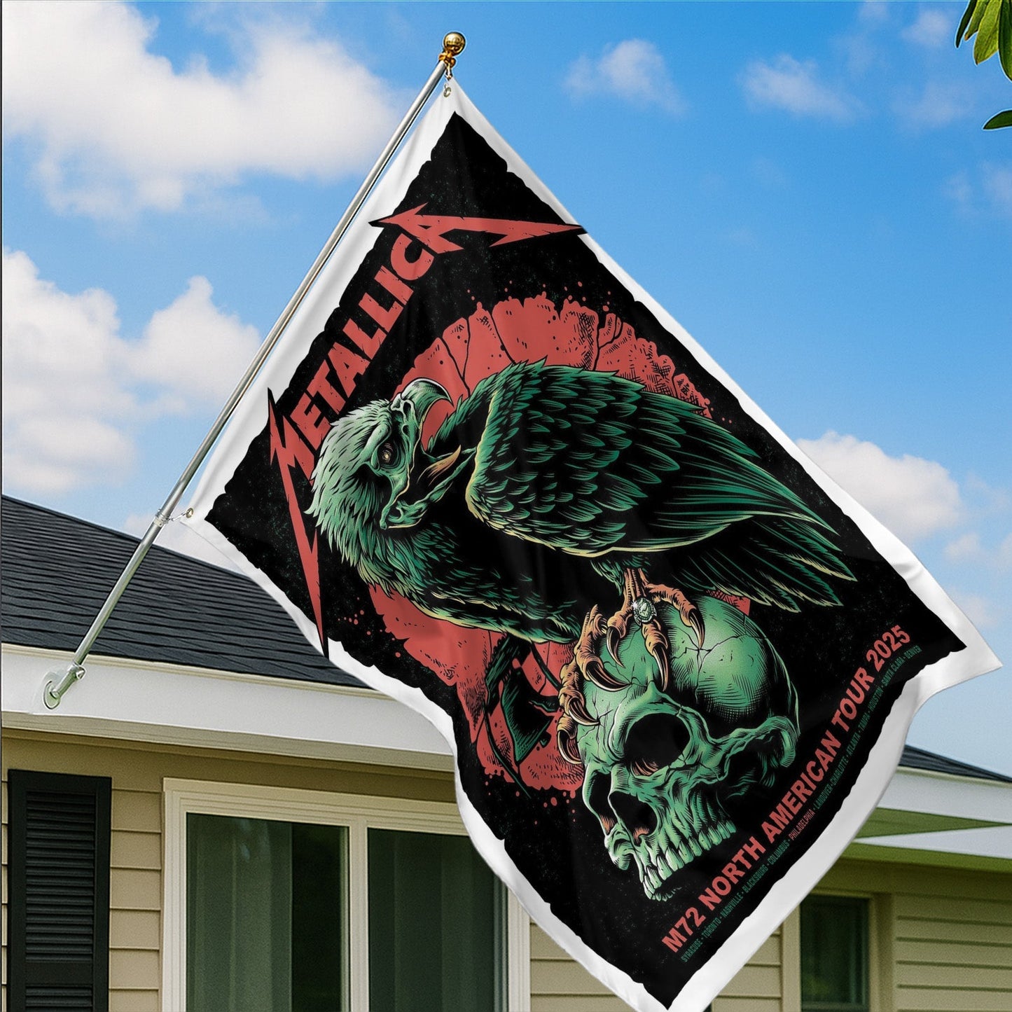 Metallica 2-Sided House Flag, M72 North American Tour 2025, Concert Artwork by Rhys Cooper, Black & Red Skull Eagle Design Flag - Get Trend Merch