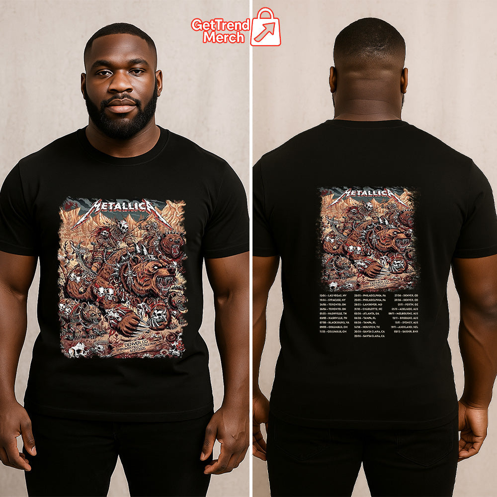 Metallica Concert Tour M72 World Tour - June 27, 2025 Denver, Colorado - Empower Field at Mile High - No Repeat Weekend Setlist Official Band T-Shirt - Get Trend Merch