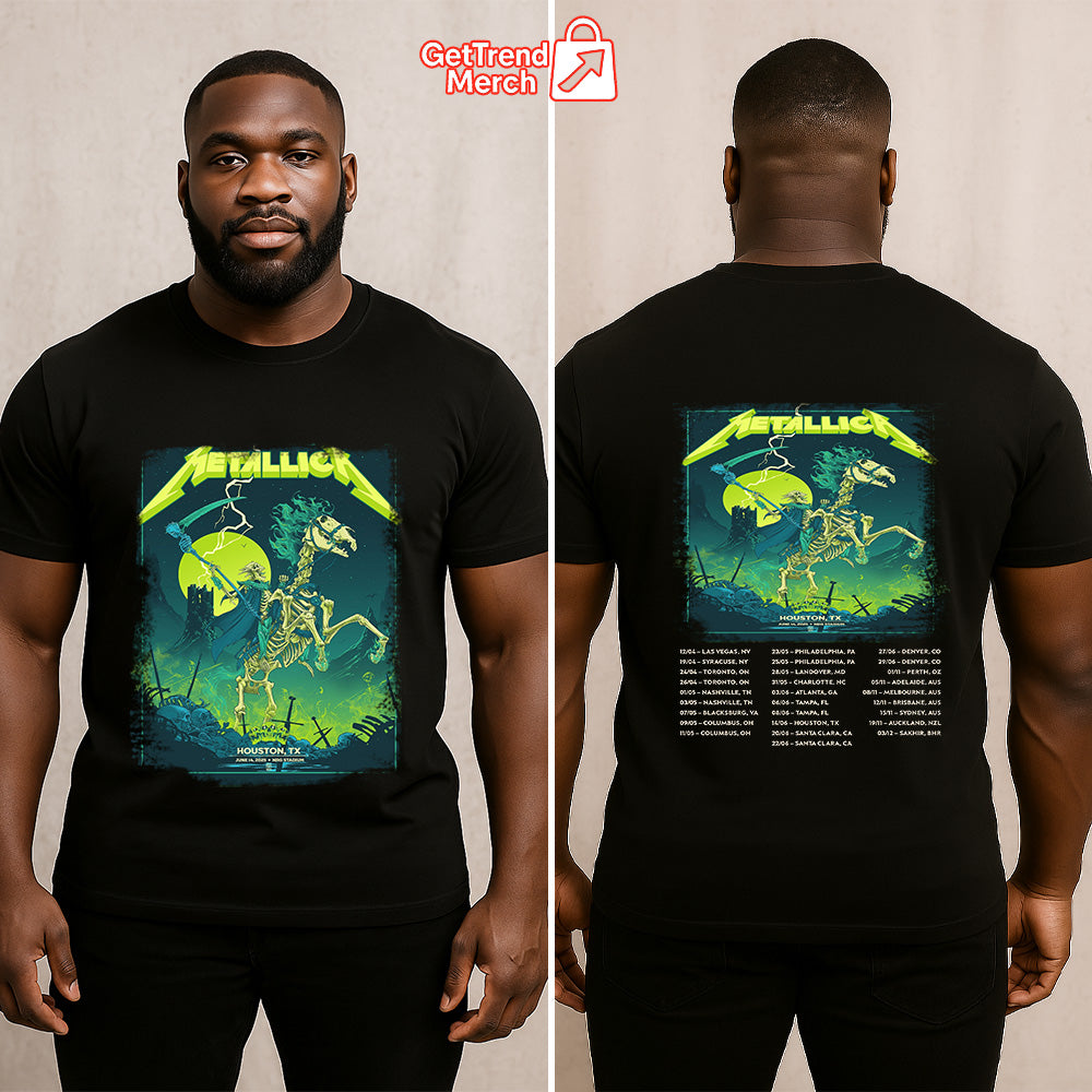 Metallica Concert Tour M72 World Tour June 14, 2025 Houston, TX Grim Reaper Horseman Skeleton Rider Official Band T-Shirt - Get Trend Merch