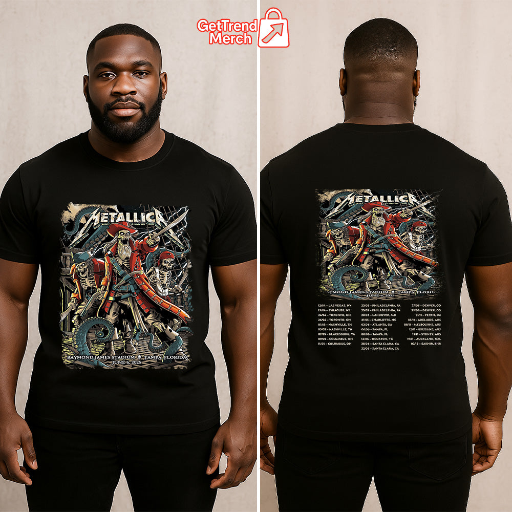 Metallica Concert Tour M72 World Tour June 6, 2025 - Tampa, FL Raymond James Stadium Pirate Skeleton Crew Official Band T-Shirt - Get Trend Merch