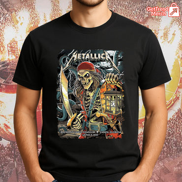 Metallica Concert Tour M72 World Tour June 8, 2025 Tampa, FL Raymond James Stadium Pirate Skeleton Official Band T-Shirt - Get Trend Merch