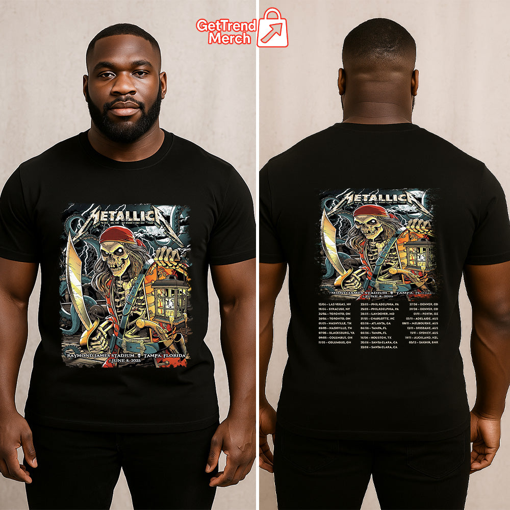 Metallica Concert Tour M72 World Tour June 8, 2025 Tampa, FL Raymond James Stadium Pirate Skeleton Official Band T-Shirt - Get Trend Merch