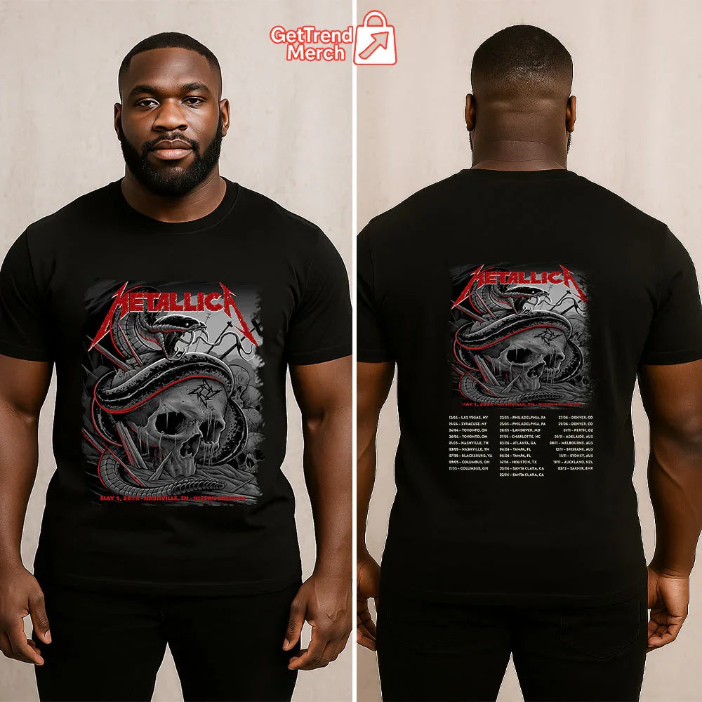 Metallica Concert Tour M72 World Tour May 1, 2025 Nashville, TN Nissan Stadium Skull & Viper Official Band T-Shirt - Get Trend Merch