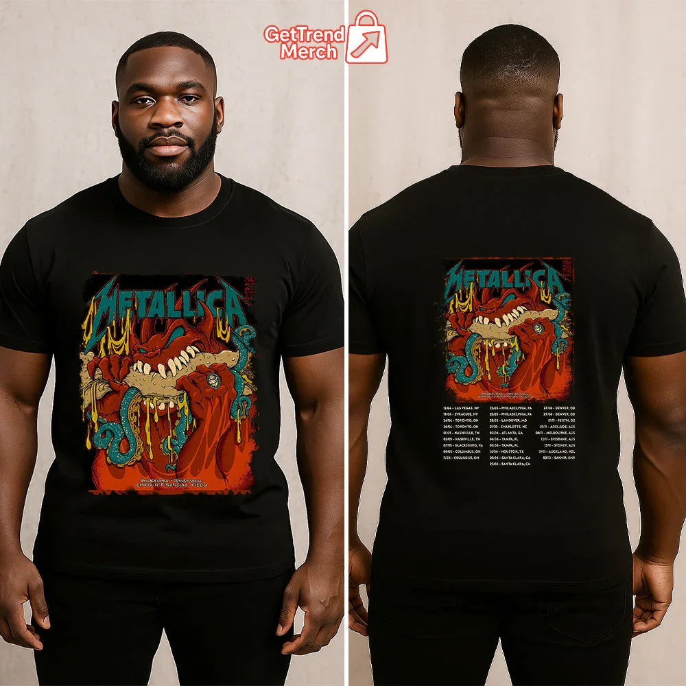 Metallica Concert Tour M72 World Tour May 12, 2025 Philadelphia, PA Lincoln Financial Field Monster Bite Official Band T-Shirt - Get Trend Merch