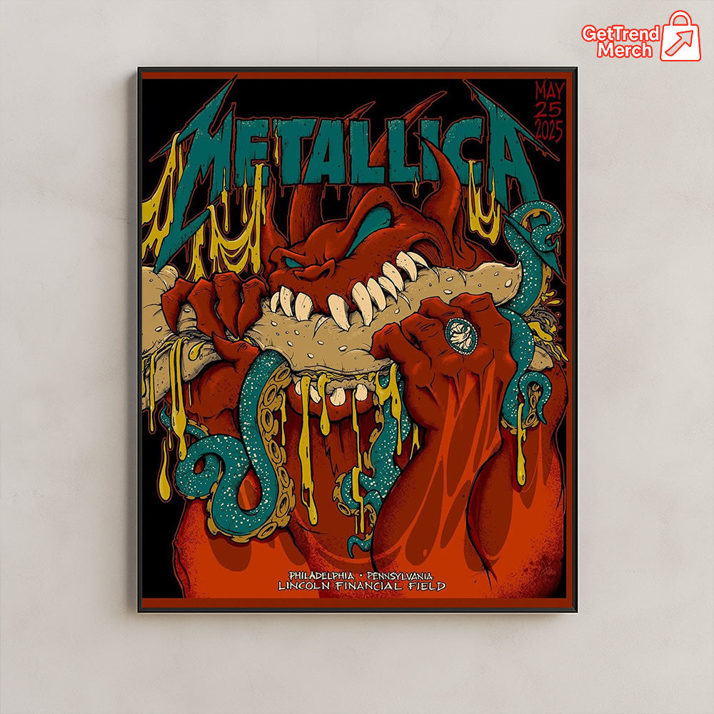 Metallica M72 World Tour May 25, 2025 Philadelphia, PA Lincoln Financial Field – Devil Hot Dog Monster Poster Canvas Wall Art - Get Trend Merch