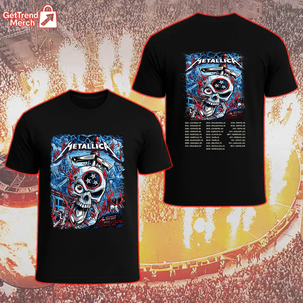 Metallica Nashville 2025 Warrior Skull T-Shirt | M72 North American Tour Shirt – May 1 Nissan Stadium - Get Trend Merch