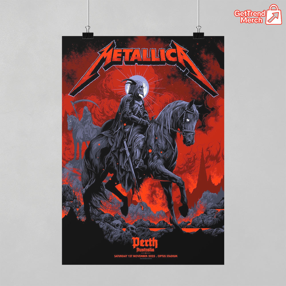 Metallica, Perth, Australia, Optus Stadium, 2025, Poster Canvas Wall Art, Concert Poster, Tour Merch Style, Fan-Made Tribute, Collector