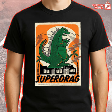 Superdrag Destination Weekend T-Shirt – The Troubadour LA 2025 Godzilla Print by Daykamp, Limited Edition Concert Tee for Fans - Get Trend Merch