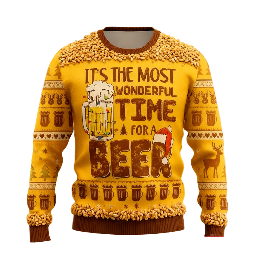 Beer Ugly Christmas Sweater - Funny Santa Crewneck