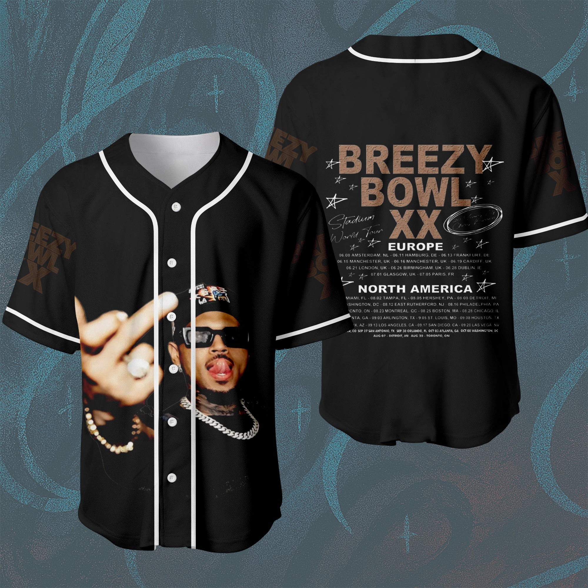Chris Brown Concert Tour Breezy Bowl XX 2025 Europe & North America Stadium World Tour Official Baseball Jersey