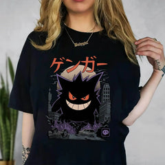 Gengar Pokemon Vintage Shirt – Japanese Kaiju Ghost Graphic Tee, Anime Gaming Streetwear T-Shirt