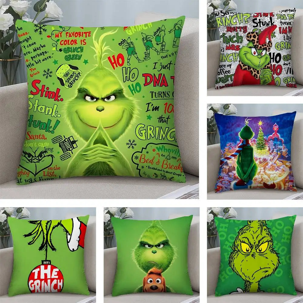 Grinch Inspired Christmas Throw Pillow Cover