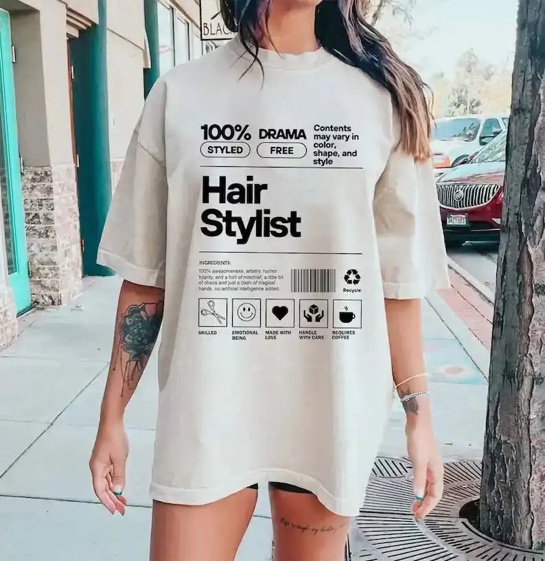 Hair Stylist Shirt – Funny 100% Styled Drama Free Salon Work T-Shirt, Hairdresser Gift Tee