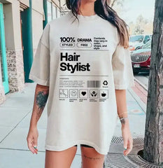 Hair Stylist Shirt – Funny 100% Styled Drama Free Salon Work T-Shirt, Hairdresser Gift Tee