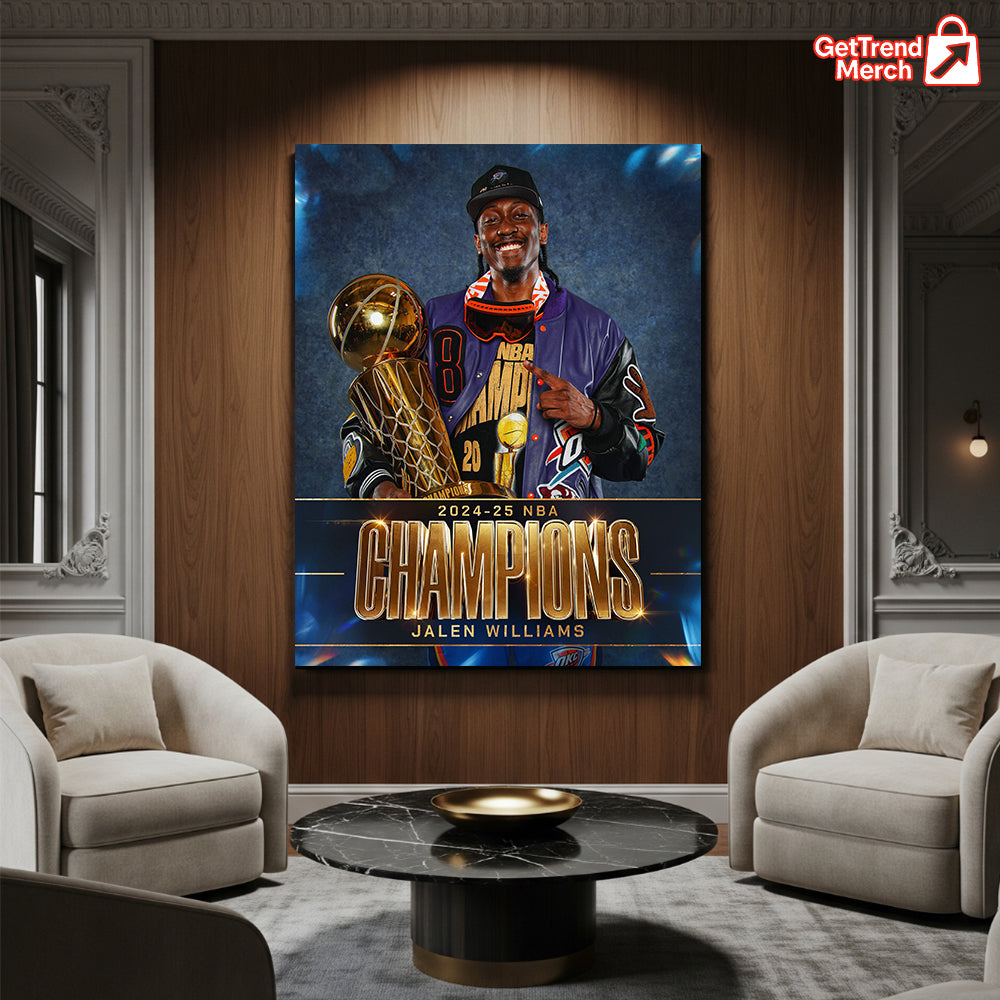 Jalen Williams 2025 NBA Champion Poster Canvas – Basketball Wall Art for Thunder Fans - Get Trend Merch