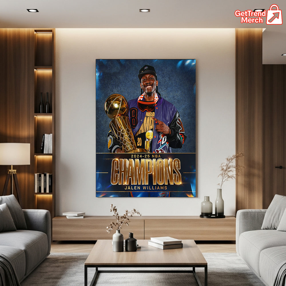 Jalen Williams 2025 NBA Champion Poster Canvas – Basketball Wall Art for Thunder Fans - Get Trend Merch