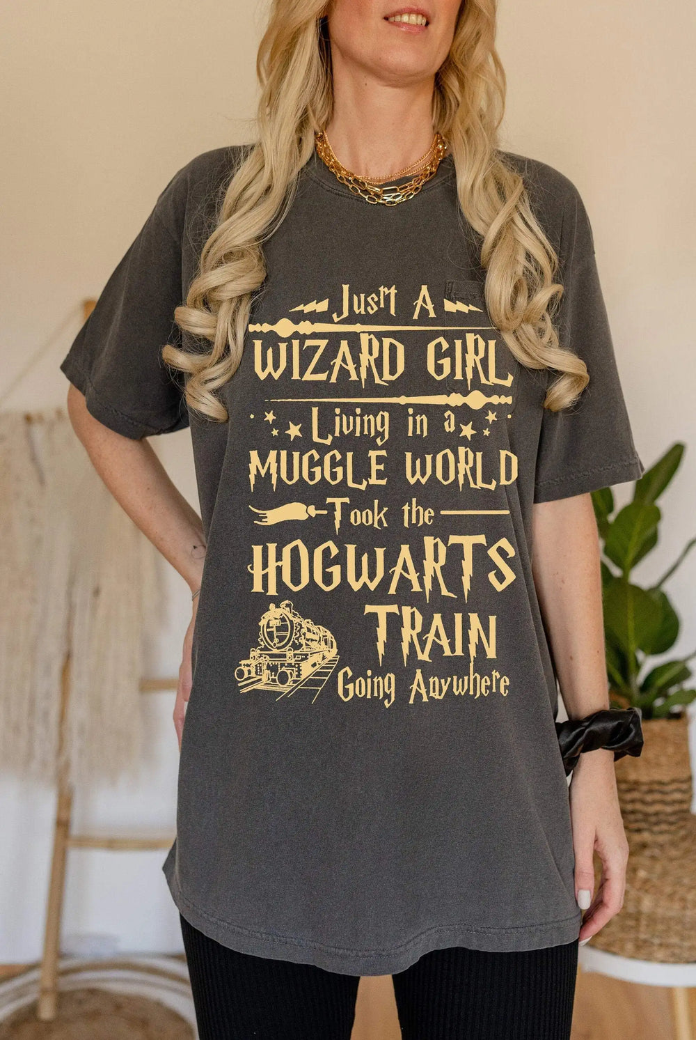 Just a Wizard Girl Living in a Muggle World Shirt – Hogwarts Train Magic Tee, Wizard Bookish T-Shirt