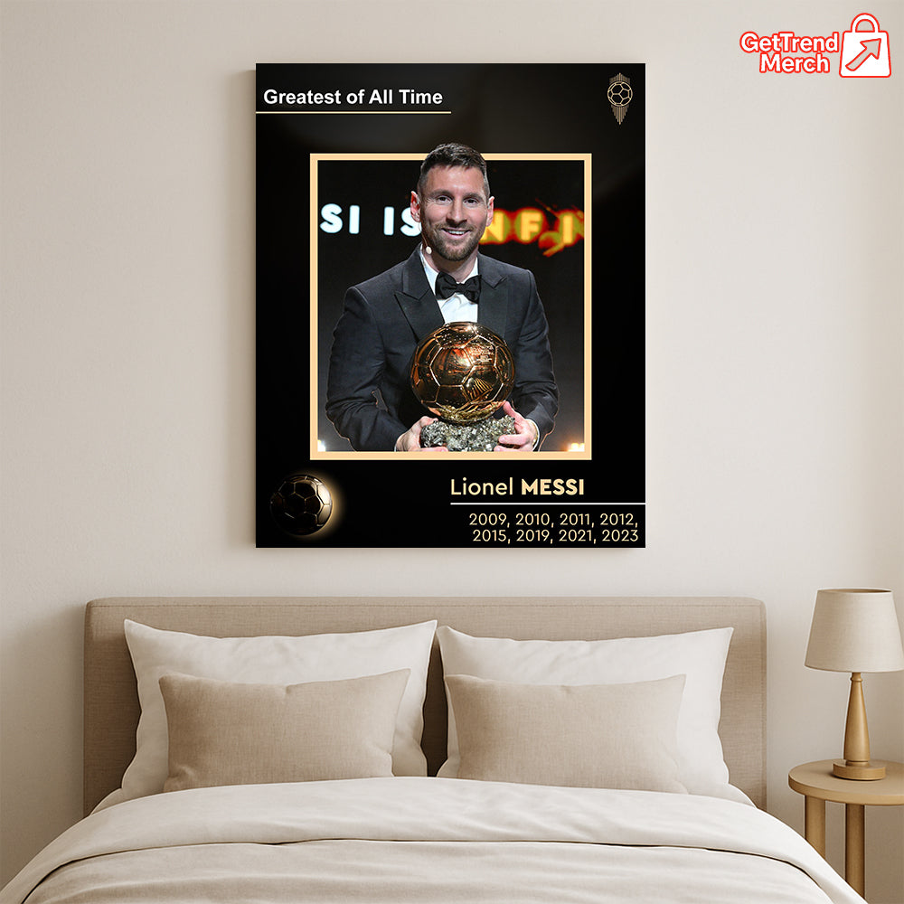 Lionel Messi GOAT Ballon d'Or Tribute Poster Canvas – 8x Winner Wall Art - Get Trend Merch