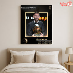 Lionel Messi GOAT Ballon d'Or Tribute Poster Canvas – 8x Winner Wall Art