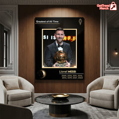 Lionel Messi GOAT Ballon d'Or Tribute Poster Canvas – 8x Winner Wall Art