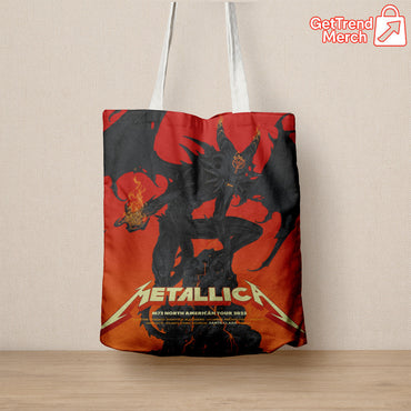 Metallica Santa Clara 2025 Tote Bag – M72 World Tour Pop-Up Shop Exclusive, Demon Art Design Canvas Shoulder Bag - Get Trend Merch