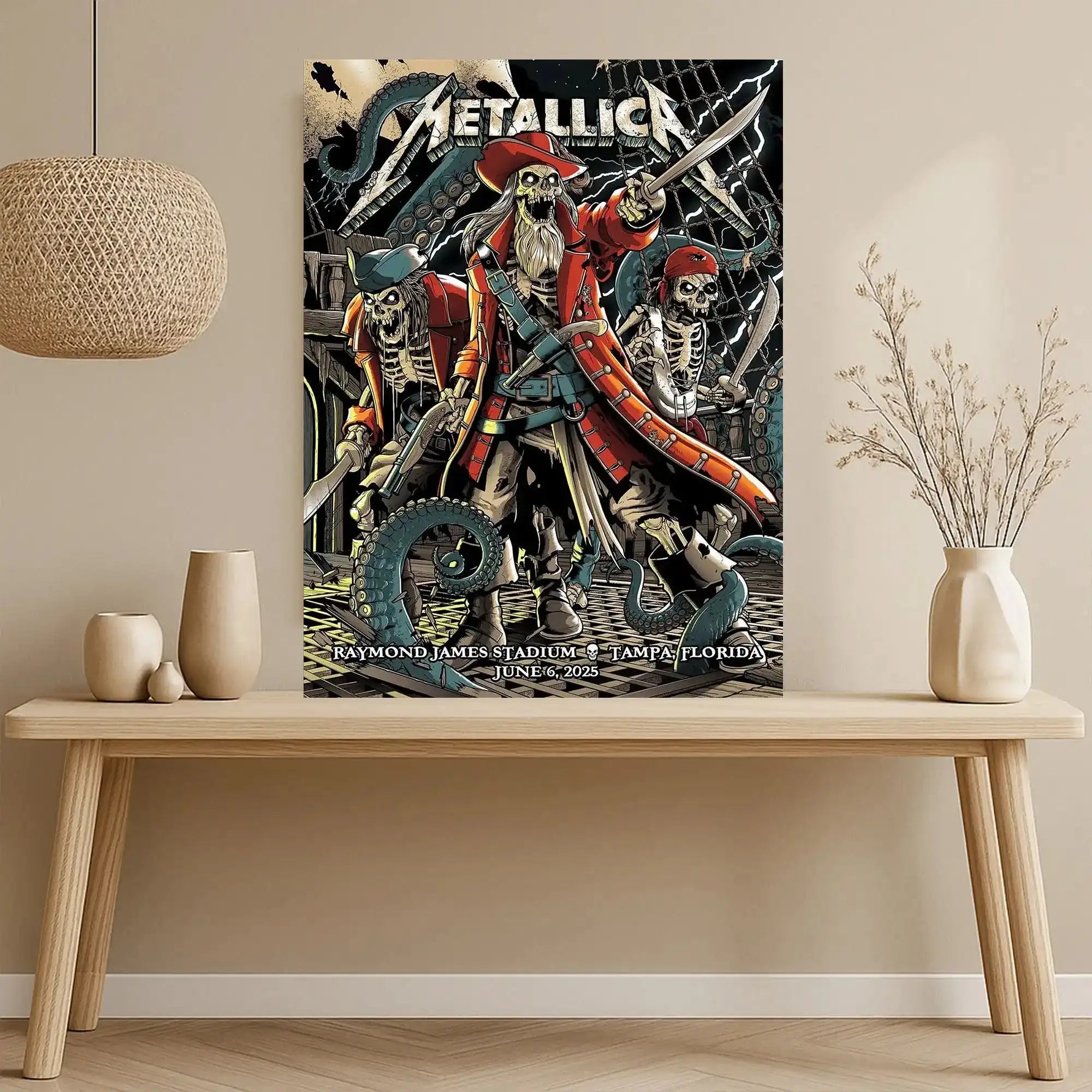 Metallica M72 Tour Tampa 2025 Poster – Pirate Skeleton Concert Art Canvas, Raymond James Stadium Wall Decor