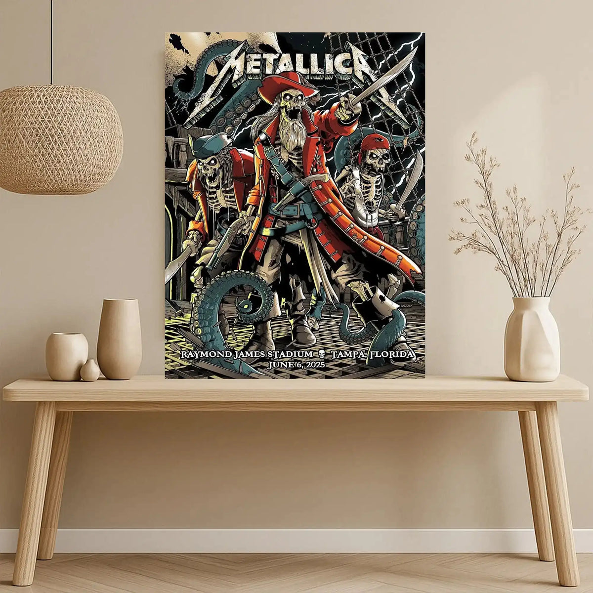 Metallica M72 Tour Tampa 2025 Poster – Pirate Skeleton Concert Art Canvas, Raymond James Stadium Wall Decor