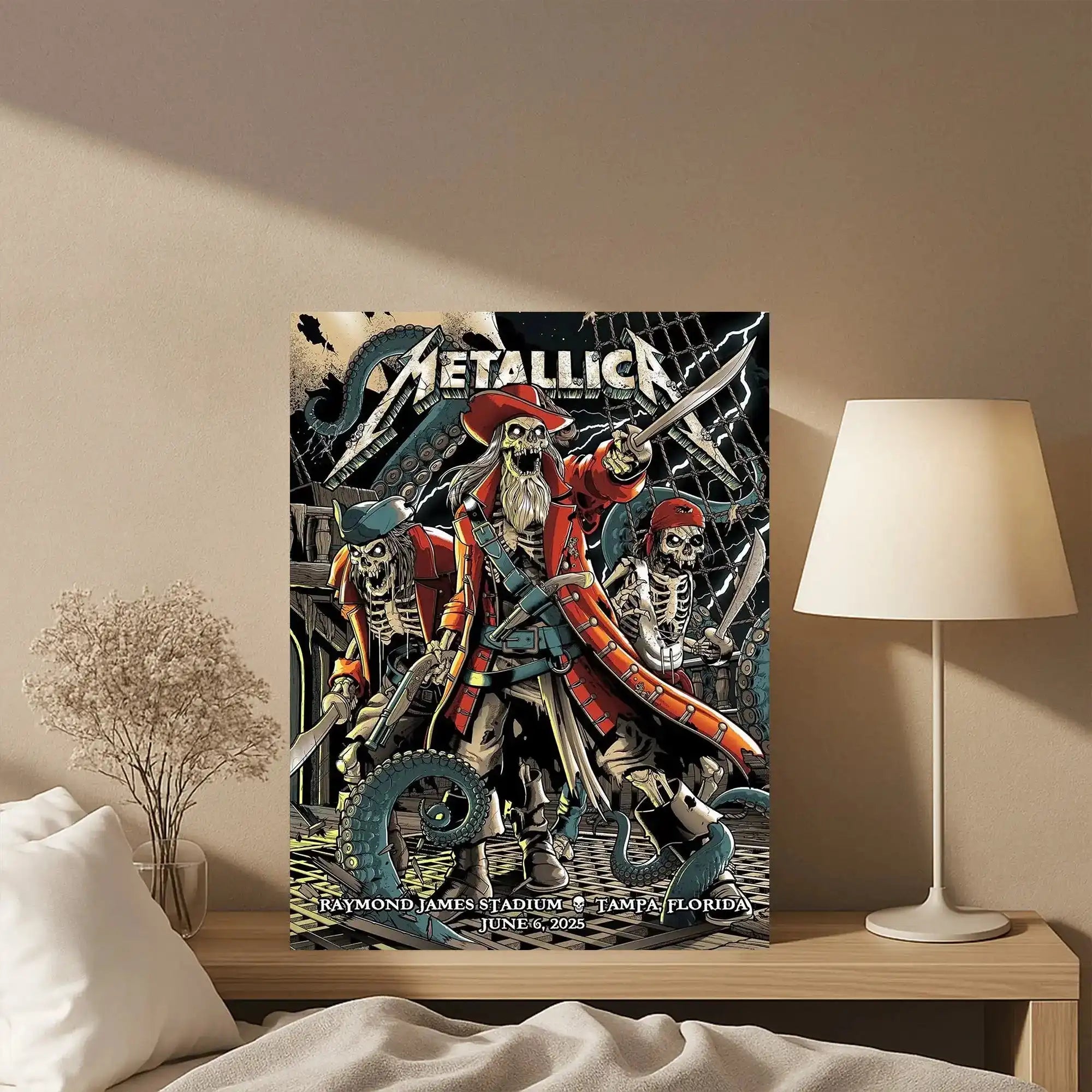 Metallica M72 Tour Tampa 2025 Poster – Pirate Skeleton Concert Art Canvas, Raymond James Stadium Wall Decor