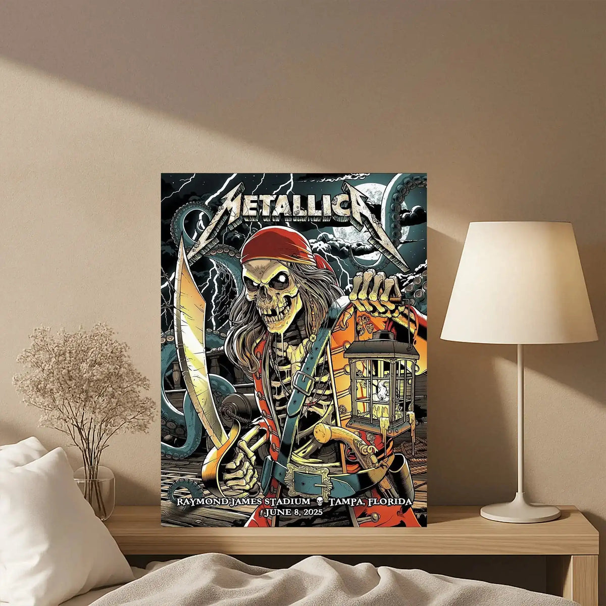 Metallica M72 Tour Tampa 2025 Poster – Pirate Skeleton Lantern Concert Art Canvas, Raymond James Stadium June 8 Show