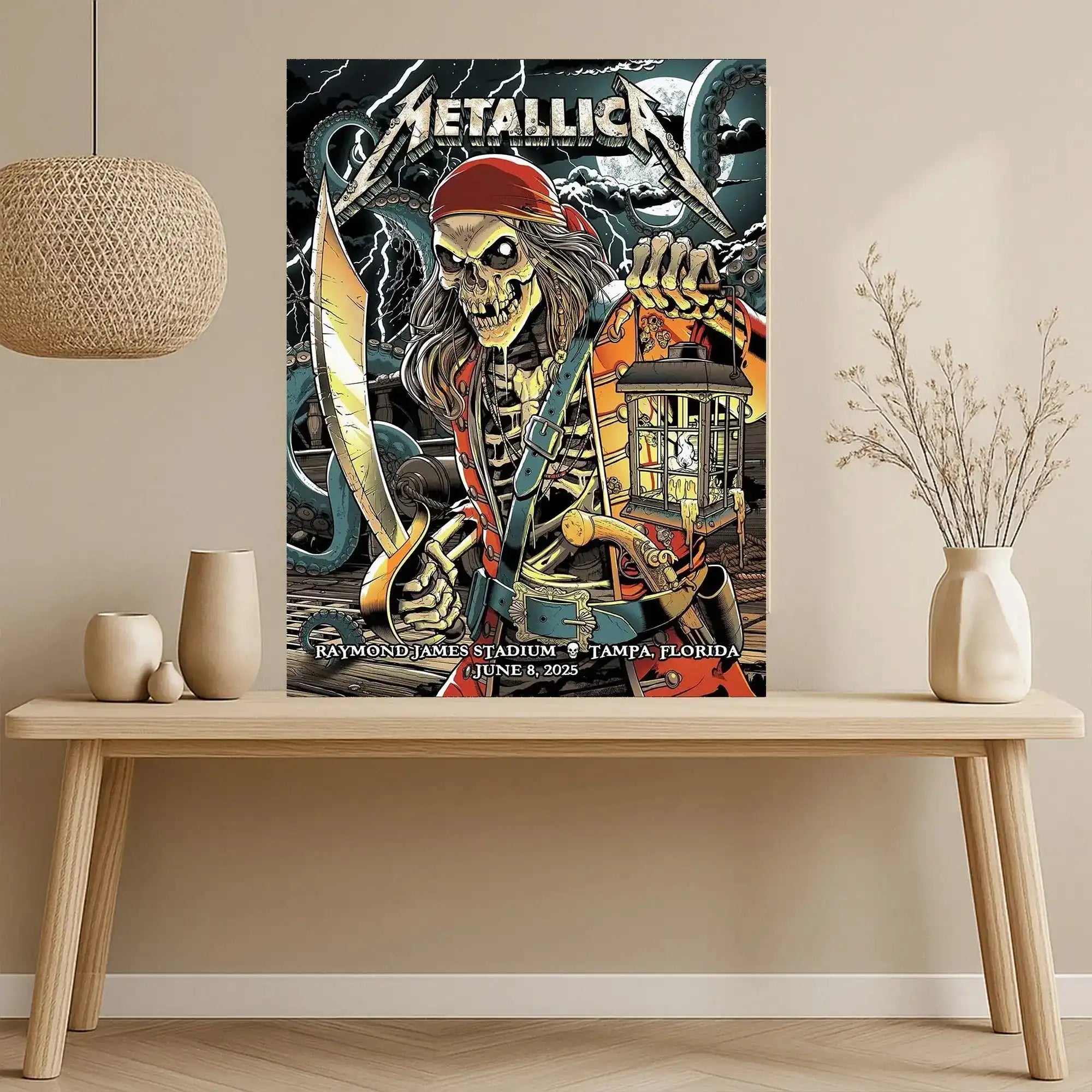 Metallica M72 Tour Tampa 2025 Poster – Pirate Skeleton Lantern Concert Art Canvas, Raymond James Stadium June 8 Show