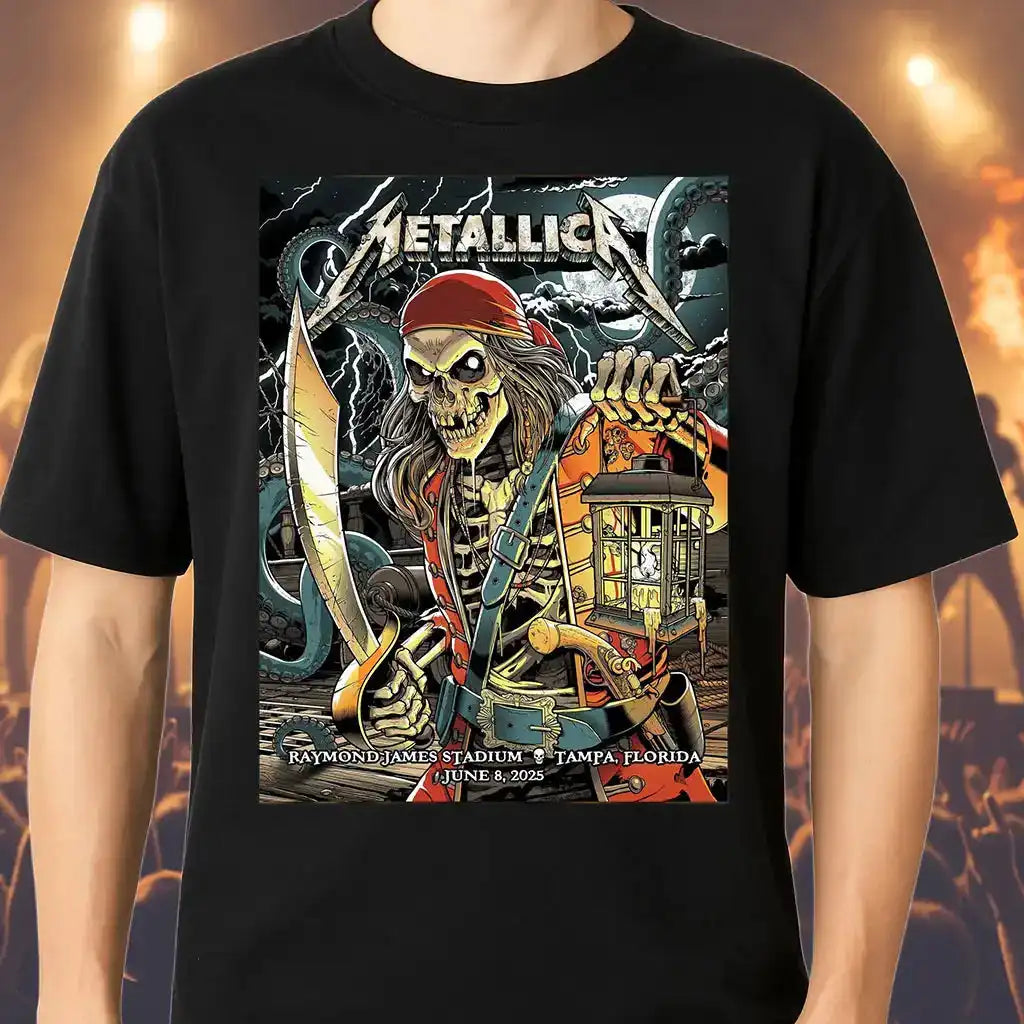 Metallica Tampa 2025 Pirate Lantern Skeleton Shirt – Raymond James Stadium Concert June 8 Tour Tee, Hoodie, Sweatshirt, Tank Top, Long Sleeve