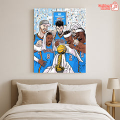 Oklahoma City Thunder 2025 NBA Champions Cartoon Poster Canvas – Illustrated Trophy Celebration Art