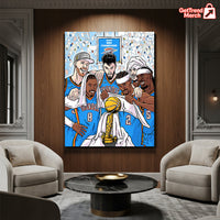 Oklahoma City Thunder 2025 NBA Champions Cartoon Poster Canvas – Illustrated Trophy Celebration Art - Get Trend Merch