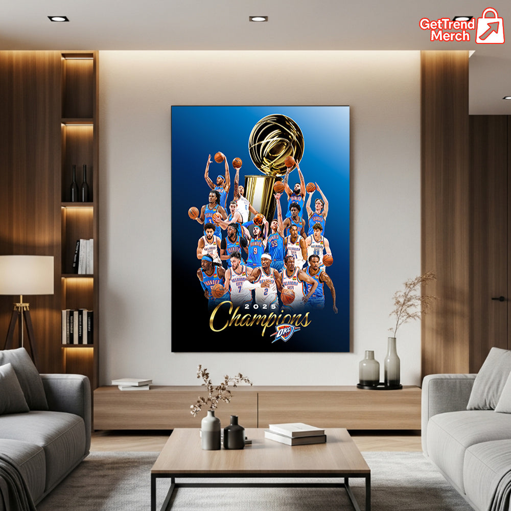 Oklahoma City Thunder 2025 NBA Champions Poster Canvas – Basketball Finals Wall Art