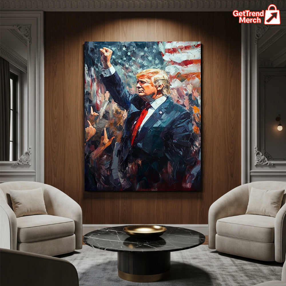 President Trump Patriotic Canvas Wall Art – MAGA Flag Artwork for Conservative Home or Office