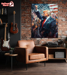 President Trump Patriotic Canvas Wall Art – MAGA Flag Artwork for Conservative Home or Office