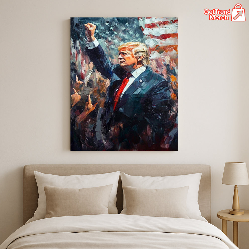 President Trump Patriotic Canvas Wall Art – MAGA Flag Artwork for Conservative Home or Office