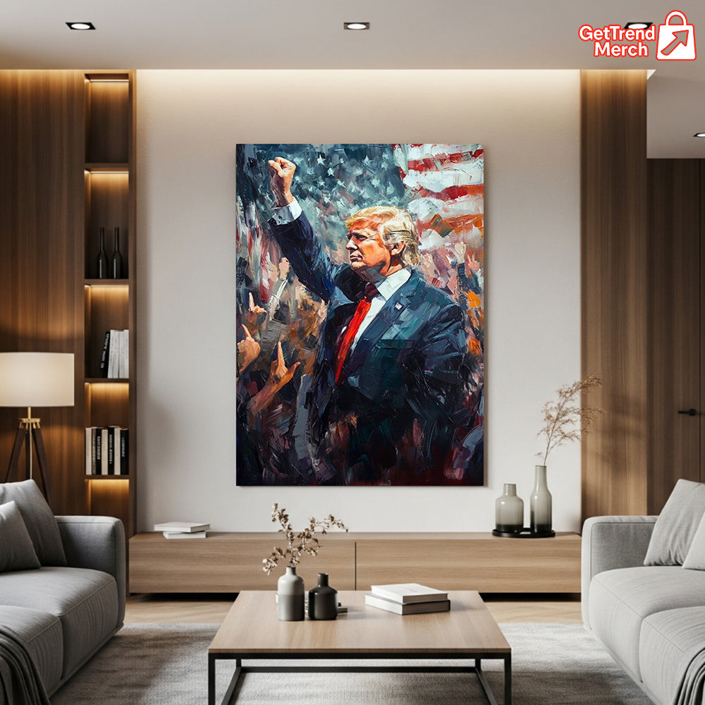 President Trump Patriotic Canvas Wall Art – MAGA Flag Artwork for Conservative Home or Office