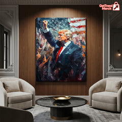 President Trump Patriotic Canvas Wall Art – MAGA Flag Artwork for Conservative Home or Office